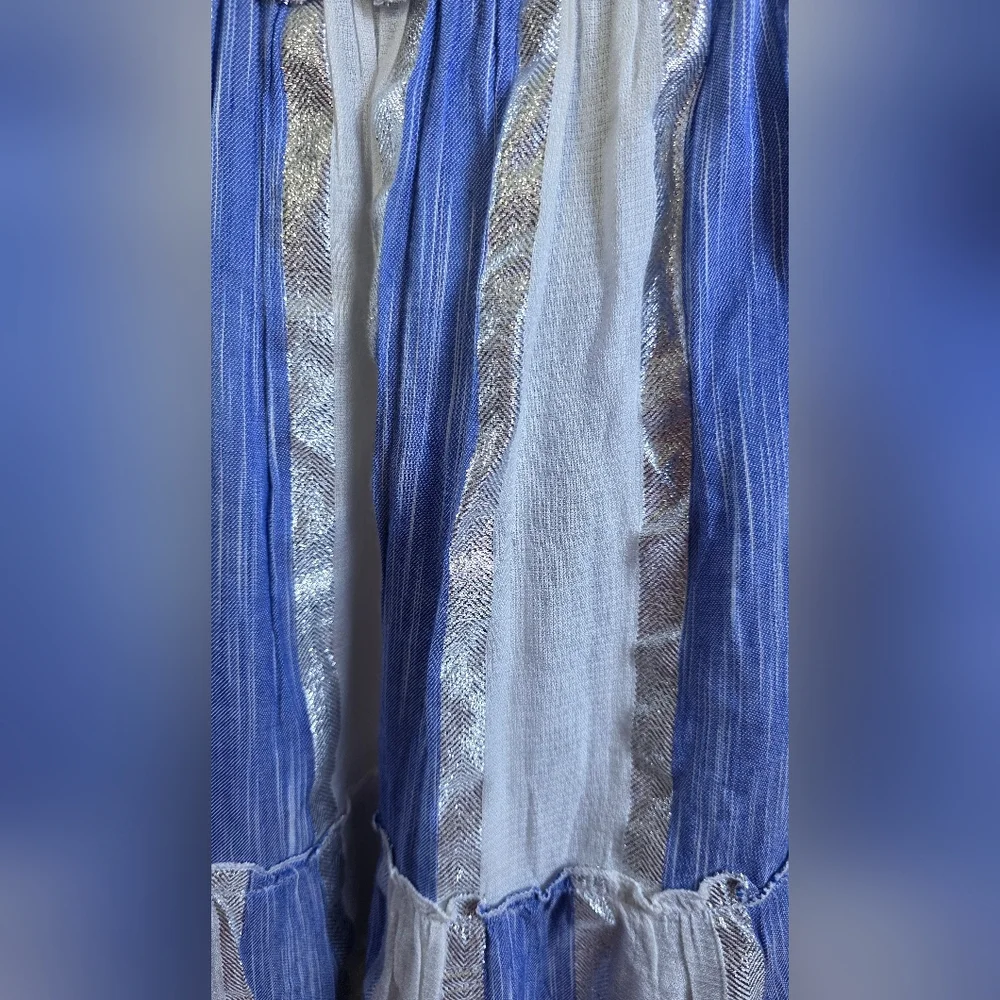 Blue Island Boutique Boho Chic Beach Strapless Dress Tassel Hem Metallic Sz L - Picture 4 of 7